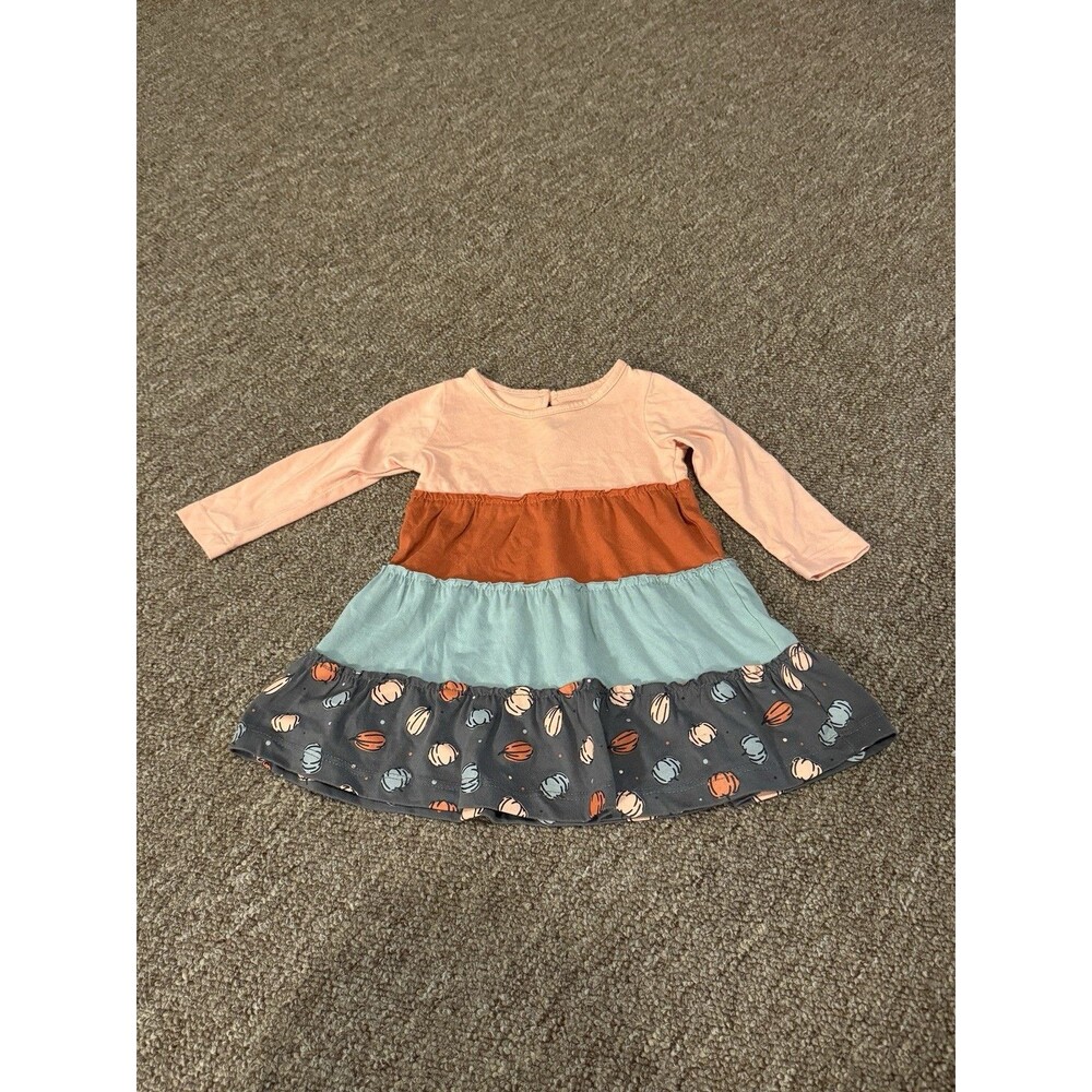 Pumpkin Fall Halloween Baby Girl Blue Brown Dress Long Sleeve 12M